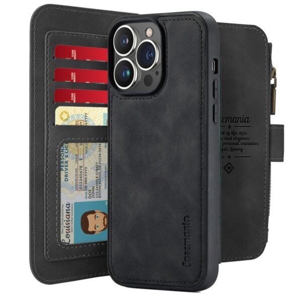 CaseMania 2-in-1 Trendy Wallet Met Rits - iPhone 16 Plus - Zwart