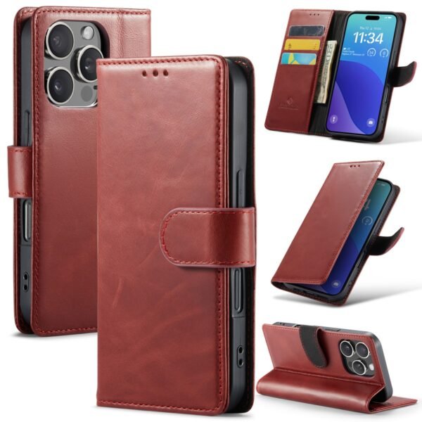 CaseMania Genuine Leather Bookcase - iPhone 16 Pro Max - Rood