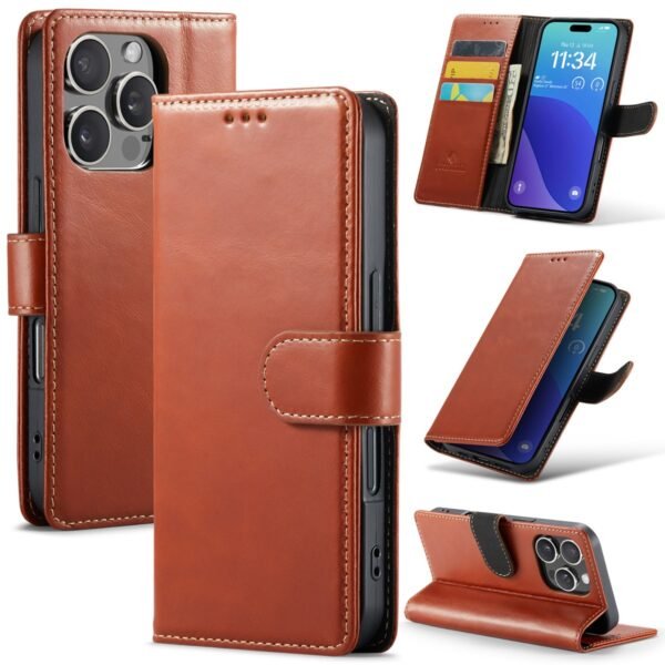 CaseMania Genuine Leather Bookcase - iPhone 16 Pro Max - Bruin