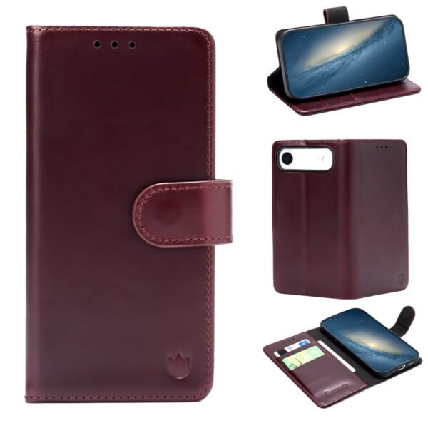 CaseMania Genuine Leather Bookcase - iPhone 17 Air - Bordeaux
