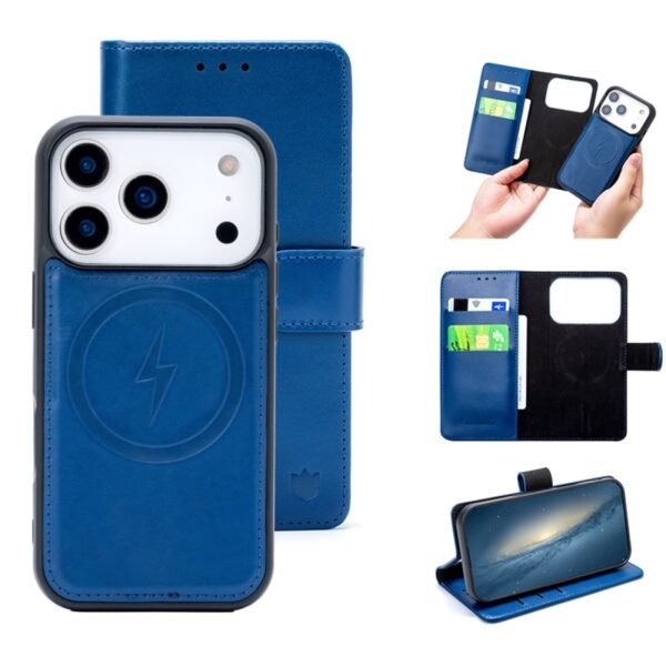 CaseMania 2-in-1 Genuine Leather Bookcase - iPhone 18 Pro - Blauw