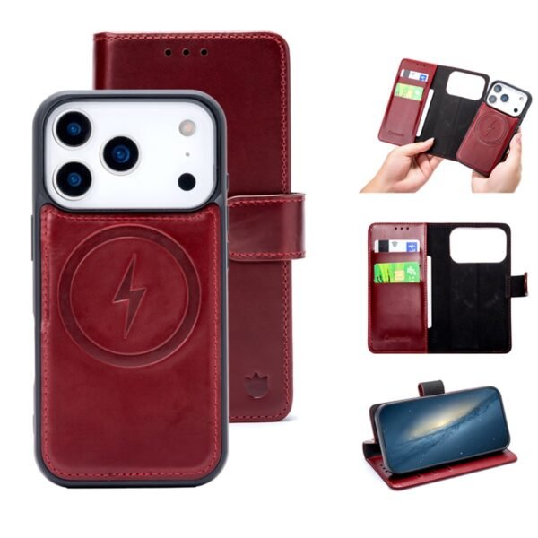 CaseMania 2-in-1 Genuine Leather Bookcase - iPhone 17 Pro - Rood